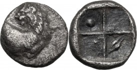 Continental Greece. Thrace, Chersonesos. AR Hemidrachm, 357-320 BC. Forepart of lion right, head turned back. / Incuse square with four fields, in fie...