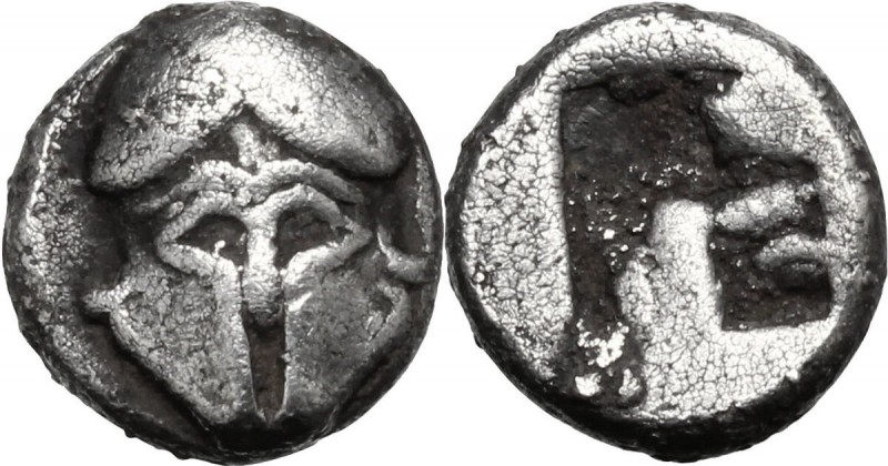Continental Greece. Thrace, Mesembria. AR Obol, circa 5th Century BC. Helmet fac...