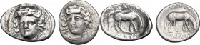 Continental Greece. Thessaly, Larissa. Lot of 2 AR Obols, 356-342 BC. Head of nymph Larissa facing slightly left. / Horse grazing right. BCD Thessaly ...