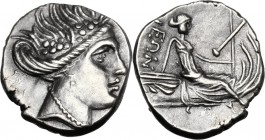 Continental Greece. Euboia, Histiaia. AR Tetrobol, 3rd century-146 BC. Head of Maenad right, wearing wreath of vine. / Histiaia seated on vessel right...