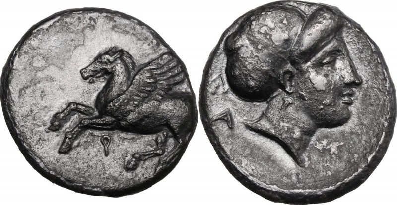 Continental Greece. Corinthia, Corinth. AR Drachm, circa 350-300 BC. Pegasos fly...