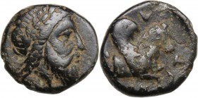 Greek Asia. Mysia, Adramyteion. Orontes I, Satrap of Mysia (361-349 BC). AE 12 mm, 357-352 BC. Head of Zeus right, laureate. / Forepart of Pegasus rig...