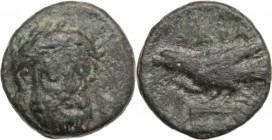 Greek Asia. Mysia, Adramyteion. AE 12 mm, 4th century BC. Head of Zeus three-quarter to right, laureate. / Eagle standing left on altar. Klein 248; SN...