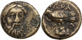 Greek Asia. Mysia, Adramyteion. AE 11 mm, 4th century BC. Head of Zeus facing slightly right, laureate. / Eagle standing left on rock [before, corn-ea...