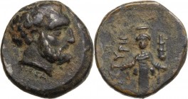 Greek Asia. Mysia, Astyra. Tissaphernes, Satrap (400-395 BC). AE 12 mm. Head right, bearded. / Cult statue of Artemis Astyrene; to right, club. SNG BN...
