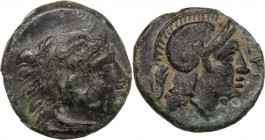 Greek Asia. Mysia, Pergamon. AE 9 mm, 310-284 BC. Head of Herakles right, wearing lion's skin. / Head of Athena right, helmeted. SNG Cop. 323; SNG BN ...