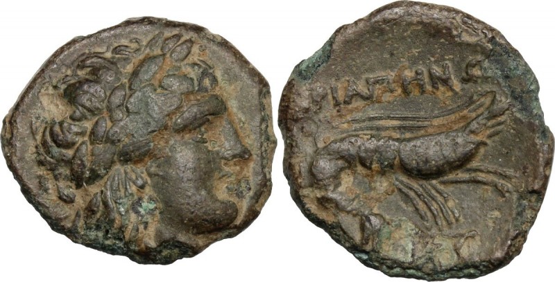 Greek Asia. Mysia, Priapos. AE 19 mm, 3rd century BC. Head of Apollo right, laur...