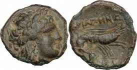 Greek Asia. Mysia, Priapos. AE 19 mm, 3rd century BC. Head of Apollo right, laureate. / Cray-fish right. BMC 2; SNG Cop. 548. AE. 3.53 g. 19.00 mm. Ea...