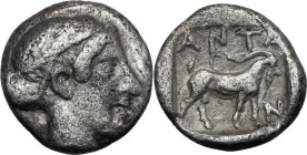 Greek Asia. Troas, Antandros. AR Tritemorion, 440-400 Bc. Head of Artemis Astyrene right. / Goat right within incuse square. SNG Cop. 214. AR. 0.62 g....
