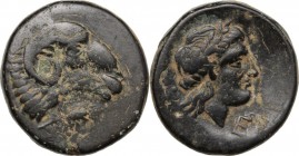 Greek Asia. Troas, Kebren. AE 20 mm, 400-387 BC. Head of ram right; below, corn-ear. / Head of Apollo right, laureate. SNG Cop. 266-267 var (control m...