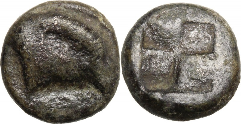 Greek Asia. Aeolis, Kyme. BI Trihemiobol, 480-450 BC. Head of eagle right. / Inc...