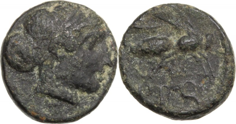 Greek Asia. Ionia, Ephesos. AE 8 mm, 4th century BC. Female head right. / Bee. c...