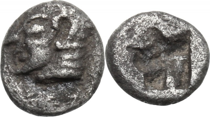 Greek Asia. Ionia, Kolophon. AR Tetartemorion, 530-500 BC. Head of Apollo left. ...