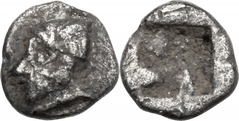 Greek Asia. Asia Minor, uncertain mint. AR Tetartemorion, 520-500 BC. Head left,...