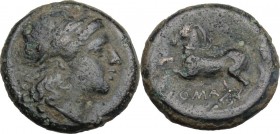 Anonym. AE Bronze, c. 234-231 BC. Laureate head of Apollo right. / Bridled horse prancing left; below, ROMA. Cr. 26/3; HN Italy 308. AE. 3.17 g. 15.00...