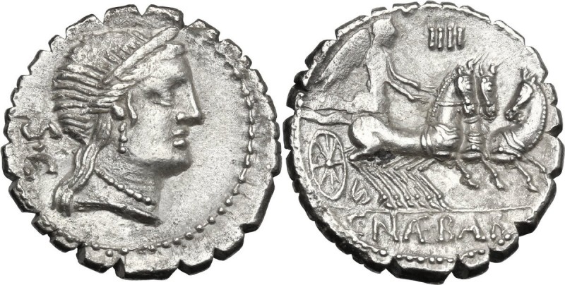 C. Naevius Balbus. AR Denarius serratus, 79 BC. Diademed head of Venus right; be...