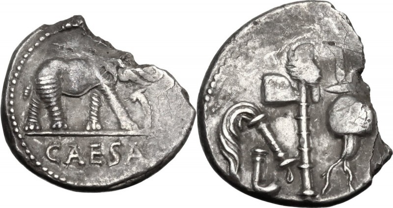 Julius Caesar. AR Denarius, mint moving with Caesar, 49-48 BC. Elephant advancin...