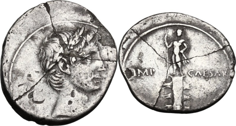 Augustus (27 BC - 14 AD). AR Denarius, uncertain italian mint (Brundisium and Ro...