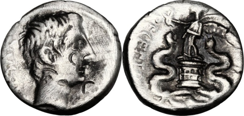 Augustus (27 BC - 14 AD). AR Quinarius, uncertain italian mint (Brundisium and R...