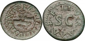 Augustus (27 BC - 14 AD). AE Quadrans, 9 BC. Clasped hands holding caduceus. / Large SC surrounded by legend. RIC I (2nd ed.) 420. AE. 2.87 g. 18.00 m...