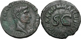 Augustus (27 BC - 14 AD). AE As, 7 BC. Head right, bare. / Large SC surrounded by legend. RIC I (2nd ed.) 435. AE. 11.39 g. 28.00 mm. Very dark green ...