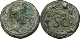 Augustus (27 BC - 14 AD). AE Unit, Antioch mint, Syria. Head right, laureate. / Large SC within laureal wreath. RIC I (2nd ed.) 528. AE. 16.56 g. 27.0...