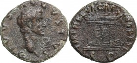 Divus Augustus (died 14 AD). AE As, struck under Nerva, 98 AD. Head right. / Altar enclosure. RIC II (Nerva) 133. AE. 9.79 g. 27.00 mm. About VF. Rest...