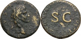 Divus Augustus (died 14 AD). AE Sestertius, struck under Nerva. DIVVS AVGVSTVS. Laureate head right. / IMP NERVA CAESAR AVGVSTVS REST around large SC....
