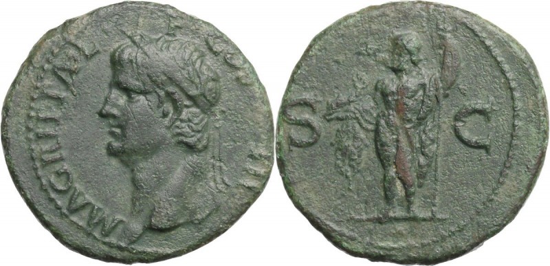 Agrippa (died in 12 AD). AE As, struck under Gaius, 37-41. Head left, wearing ro...