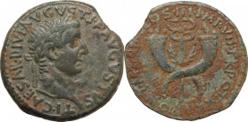 Tiberius (14-37). AE Dupondus, 19-21, Commagene mint. Head right, laureate. / Caduceus between crossed branches and crossed cornucopiae. RIC I (2nd ed...