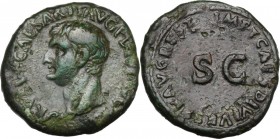 Drusus (died 23 AD). AE As, struck under Titus, 80-81 AD. Bare head left. / Legend around large SC. RIC II (Tit.) 216. AE. 9.75 g. 28.00 mm. R. Glossy...