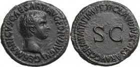 Germanicus (died 19 AD). AE As, struck under Claudius, 50-54. Head right. / Legend around large SC. RIC I (2nd ed.) (Claud.) 106. AE. 12.93 g. 30.00 m...
