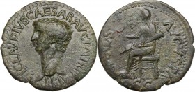 Claudius (41-54). AE Dupondius, 50-54. Head left, bare. / Ceres seated left, holding grain stalks and torch. RIC I (2nd ed.) 110. AE. 12.64 g. 30.00 m...