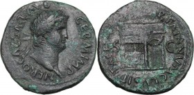 Nero (54-68). AE As, 65 AD. Laureate head right. / Temple of Janus, door to right. RIC I (2nd ed.) 304 (TERRA) or 306 (VBIQ). AE. 9.94 g. 29.00 mm. Go...