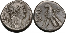 Nero (54-68). BI Tetradrachm, Alexandria mint. Dated RY 11 (AD 64/65). Radiate bust right, wearing aegis. / Eagle standing left, palm frond behind; L ...