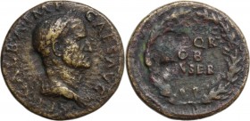 Galba (68-69). AE Sestertius. Bust right, laureate, draped. / Inscription in three lines within oak-wreath. RIC I (2nd ed.) 267. AE. 25.04 g. 34.00 mm...