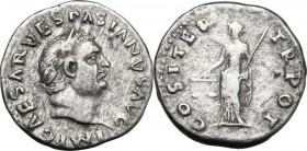 Vespasian (69-79). AR Denarius, 70 AD. Head right, laureate. / Aequitas standing left, holding scales and cornucopiae. RIC II-p. 1 (2nd ed.) 21. AR. 3...