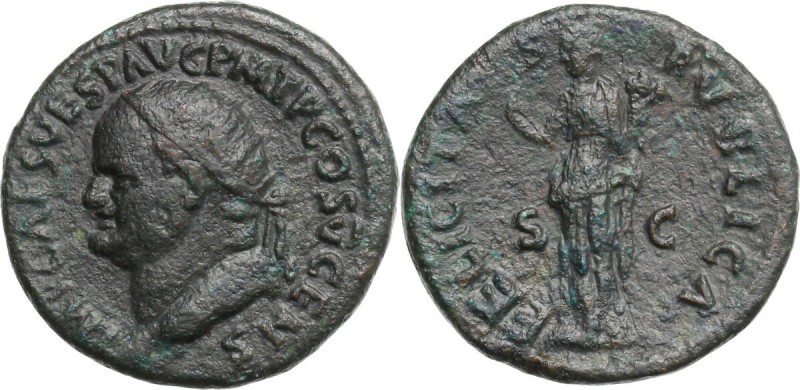 Vespasian (69-79). AE Dupondius, 74 AD. Head left, radiate. / Felicitas standing...