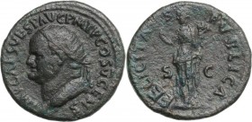 Vespasian (69-79). AE Dupondius, 74 AD. Head left, radiate. / Felicitas standing left, holding caduceus and cornucopiae. RIC II-p. 1 (2nd ed.) 716. AE...