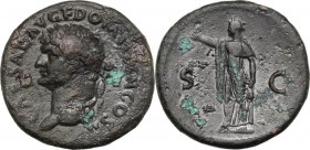 Domitian as Caesar (69-81). AE As. Struck under Vespasian, 72-74. Head left, laureate. / Spes standing left, holding flower and raising skirt. RIC II-...