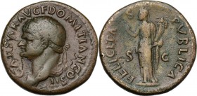 Domitian as Caesar (69-81). AE As. Struck under Vespasian, 73 AD. Laureate head left. / Felicitas standing left, holding caduceus and cornucopiae. RIC...