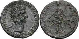 Nerva (96-98). AE Dupondius, 97 AD. Head right, radiate. / Libertas standing left, holding pileus and rod. RIC II 101. AE. 12.05 g. 27.00 mm. Blackish...