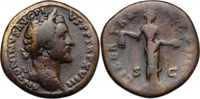 Antoninus Pius (138-161). AE Sestertius, 154-155. Head right, laureate. / Libert...