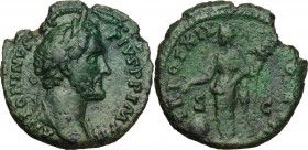 Antoninus Pius (138-161). AE As, 155-156. Head right, laureate. / Providentia standing left, pointing on globe set on ground and holding scepter. RIC ...