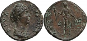 Faustina I (died 141 AD). AE Sestertius, 141 AD. Bust right, draped. / Ceres standing left, holding short torch and two corn-ears. RIC III (Antoninus ...