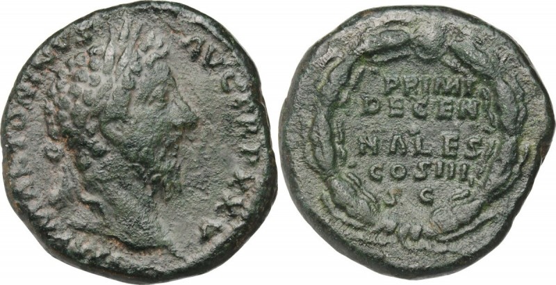 Marcus Aurelius (161-180). AE Sestertius, 170-171. Head right, laureate. / Legen...