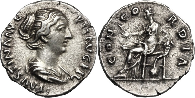 Faustina II (died 176 AD). AR Denarius, 145-161. Bust right, draped. / Concordia...