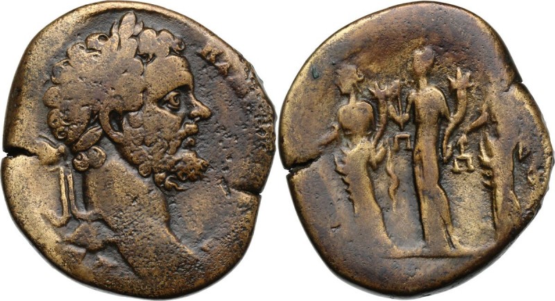 Septimius Severus (193-211). AE Sestertius, 194 AD. Head right, laureate. / Tres...