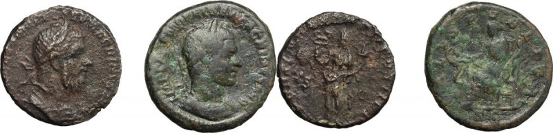 Macrinus (217-218). Lot of two (2) unclassified AE coins, (Dupondius and As). AE...