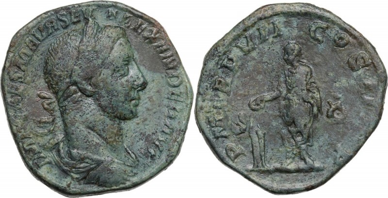 Severus Alexander (222-235). AE Sestertius, 228 AD. Bust right, laureate, draped...